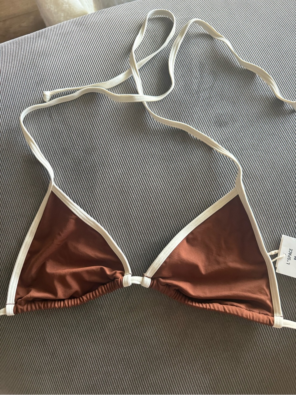 l*space Brown Triangle Bikini with White Contrast Trim - Picture 2 of 3